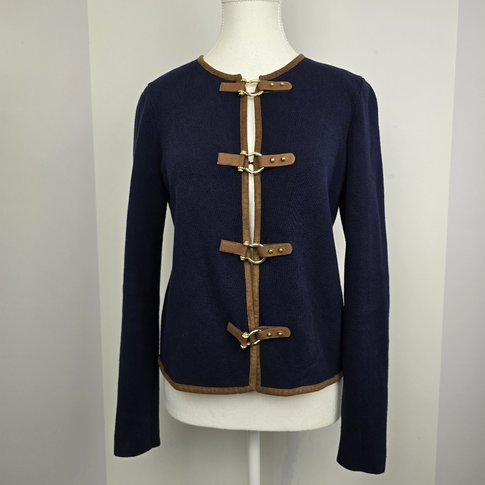 Ralph Lauren Navy Blue & Brown Toggle-Front Cardigan